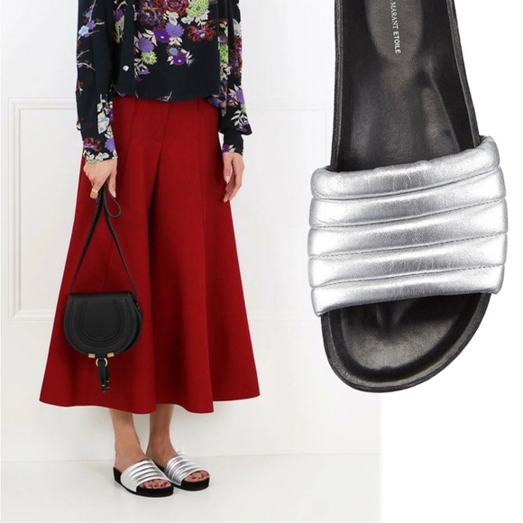 DYT Type 4! Isabel Marant HELLEA Metallic Silver Leather Slides Sandals in 35 - Picture 2 of 8